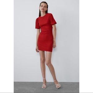 Zara Red Voluminous Textured Weave Dress